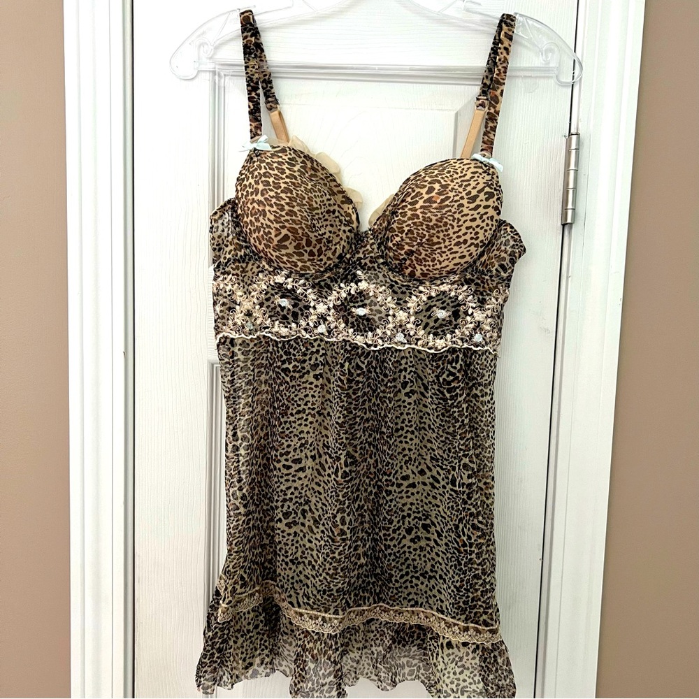 Ambrielle Baby Doll Lingerie Size M Animal print